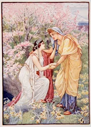 Demeter verheugde zich, want haar dochter was aan haar zijde, illustratie uit Het Verhaal van Griekenland door Mary Macgregor, 1e editie, 1913